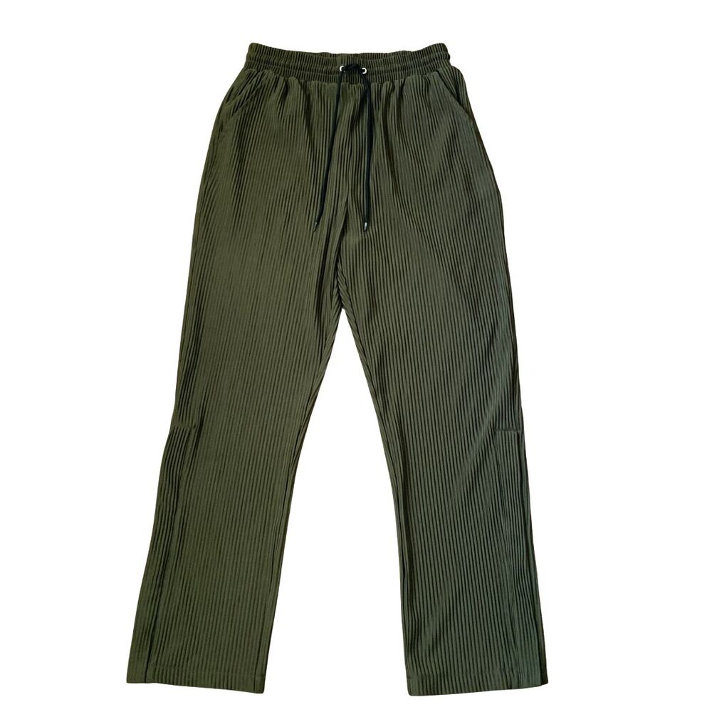 BENKLARK Off Court Pleated Pants Men's M Olive Green Wide Leg Ribbed Knit